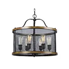 Galaxy Lighting 922771BK-WD 6-Lights 360W Black and Wood Pendant