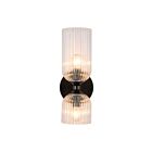 Kuzco Lighting WV442612MBCR Nelly 2-Lights 80W Matte Black and Clear Ribbed Glass Bathroom Vanity Light