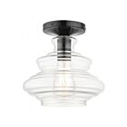 Livex Lighting Everett 52830-68 1-Light 60W Shiny Black with Chrome Finish Accents Semi Flush Mount