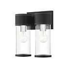Livex Lighting 71926-14 Atlantic 2-lights 120W Textured Black with Antique Silver Finish Accents Outdoor Wall Lantern
