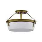 Satco 60-7753 Rowen 3-Lights 180W Natural Brass Semi Flush Mount