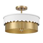 Savoy House Meridian M60072WHNB 3-Lights 180W White and Natural Brass Semi Flush Mount