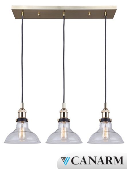 canarm verona ipl397b03bsb 3-light polished brass and black pendant light