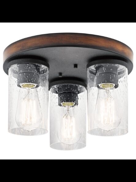 Kichler 38200 3-Lights Distressed Black 60W Flush Mount Ceiling Light