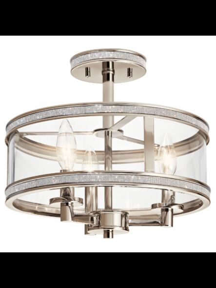 Kichler 38213 3-Lights Polished Nickel 60W Semi-Flush Mount Ceiling Light