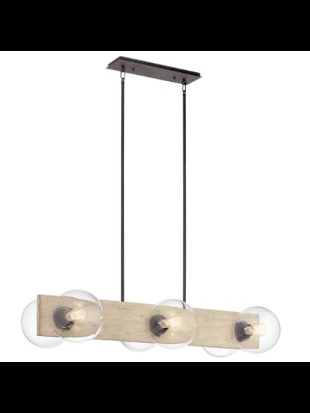 Kichler 44296WWW 6-Lights White Washed Wood 75W Linear Chandelier