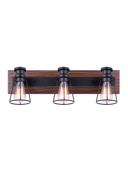 Modern bathroom vanity light in matte black with faux wood by Canarm Ltd