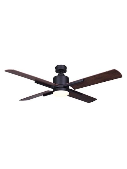 Modern LED ceiling fan in matte black and rustic maple finish from Canarm fans collection