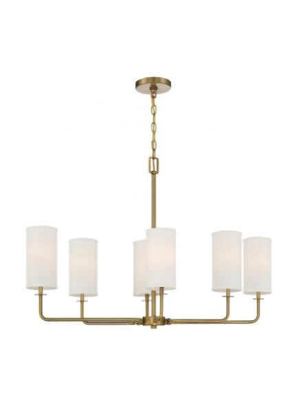 Savoy House lighting modern 6-lights linear chandelier in warm brass finish